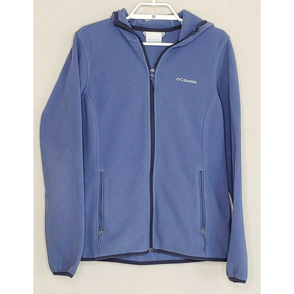 Columbia Womens Jacket Small L/S Solid Blue Full Zip Hooded High Neck POLARTEC